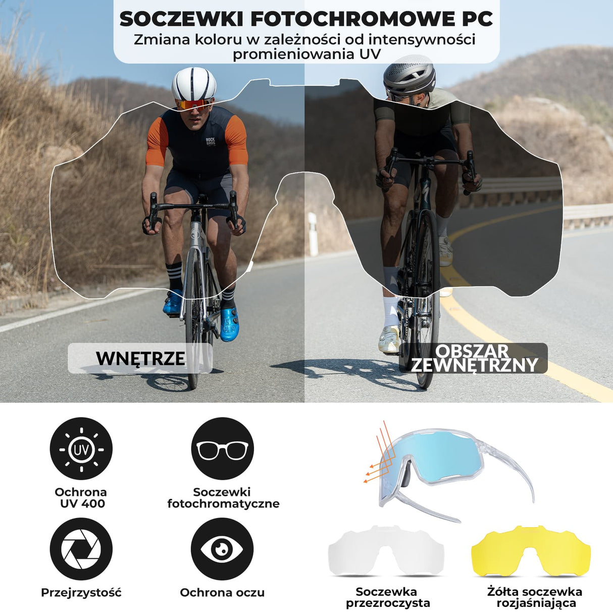 ROCKBROS Okulary fotochromowe Ochrona UV400 Wiatroodporny -SP351 Okulary i gogle