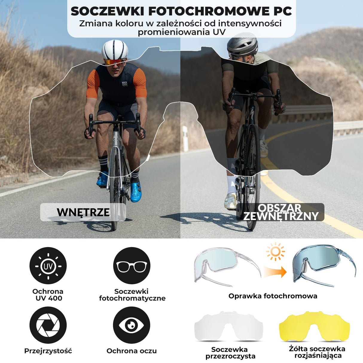 ROCKBROS Okulary fotochromowe Ochrona UV400 Wiatroodporny -SP351 Okulary i gogle