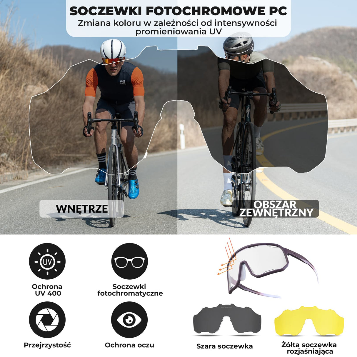 ROCKBROS Okulary fotochromowe Ochrona UV400 Wiatroodporny -SP351 Okulary i gogle