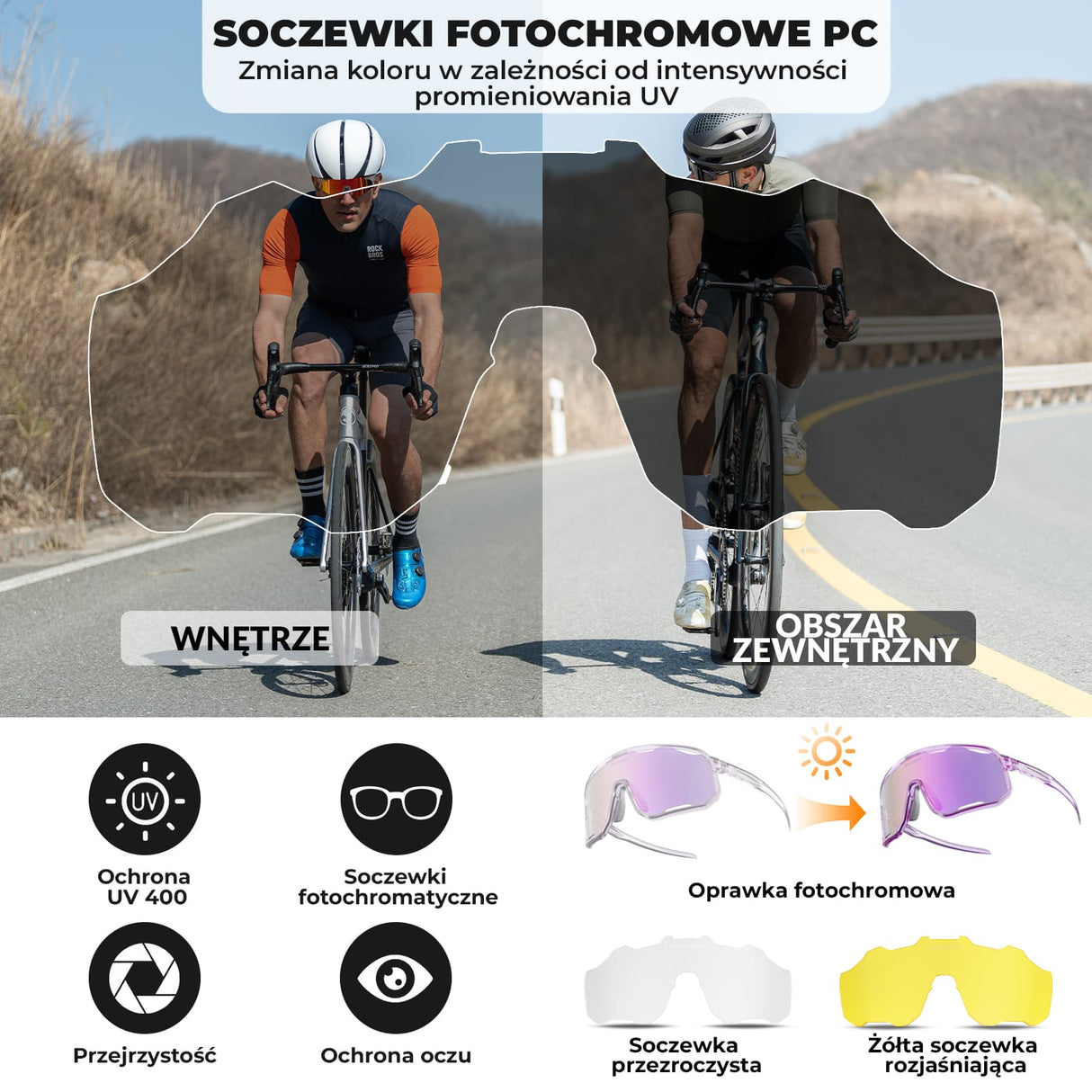 ROCKBROS Okulary fotochromowe Ochrona UV400 Wiatroodporny -SP351 Okulary i gogle