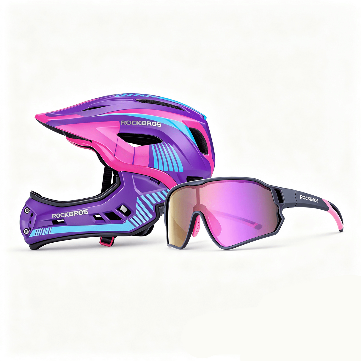 ROCKBROS Pakiet Bezpieczeństwa Dla Dzieci: Kask I Okulary Fioletowy S (48-52 cm) Fioletowy