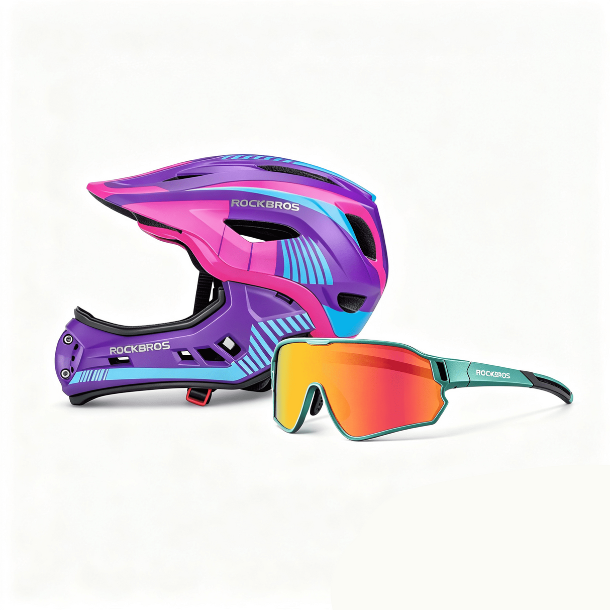 ROCKBROS Pakiet Bezpieczeństwa Dla Dzieci: Kask I Okulary Fioletowy S (48-52 cm) Oliwkowy