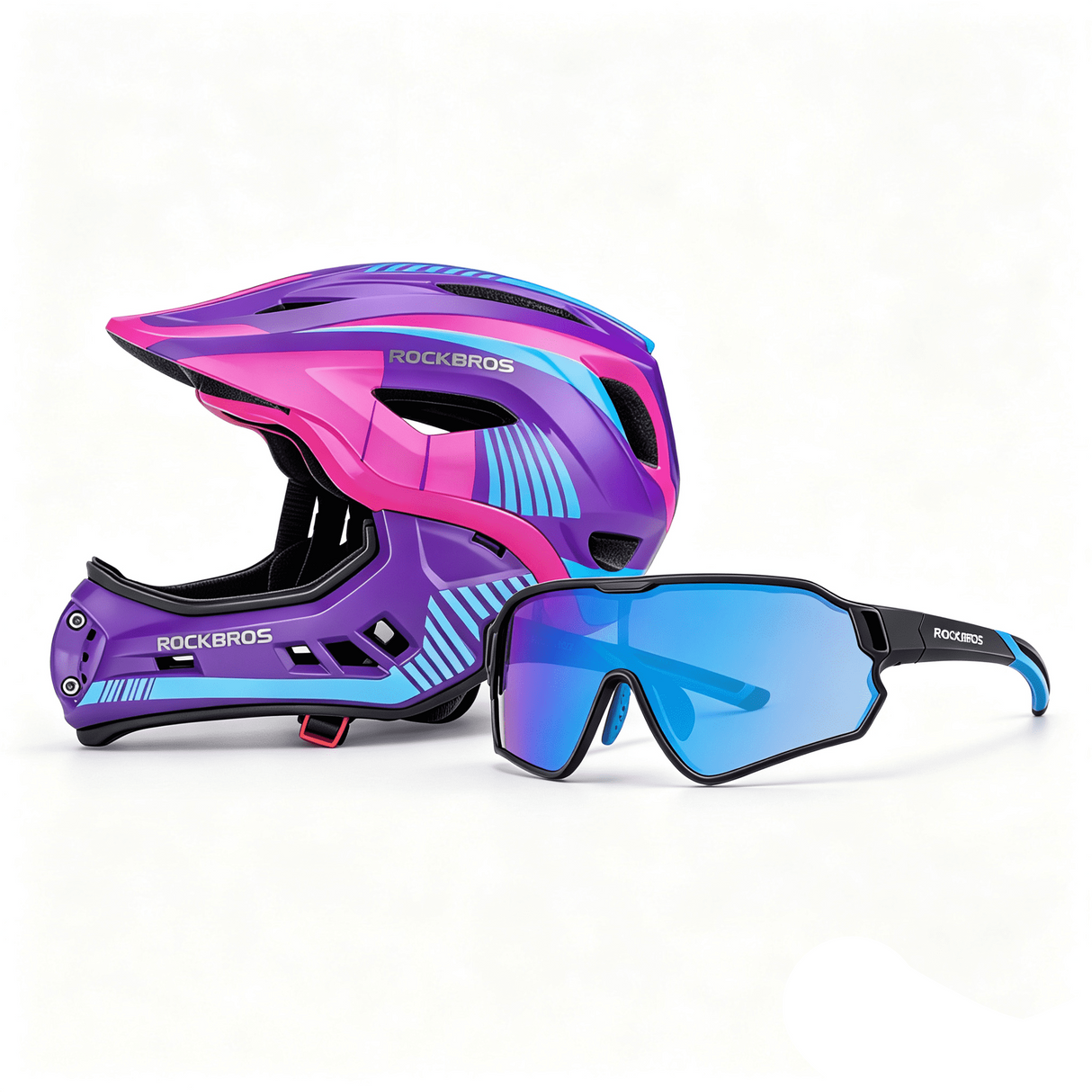 ROCKBROS Pakiet Bezpieczeństwa Dla Dzieci: Kask I Okulary Fioletowy S (48-52 cm) Czarny