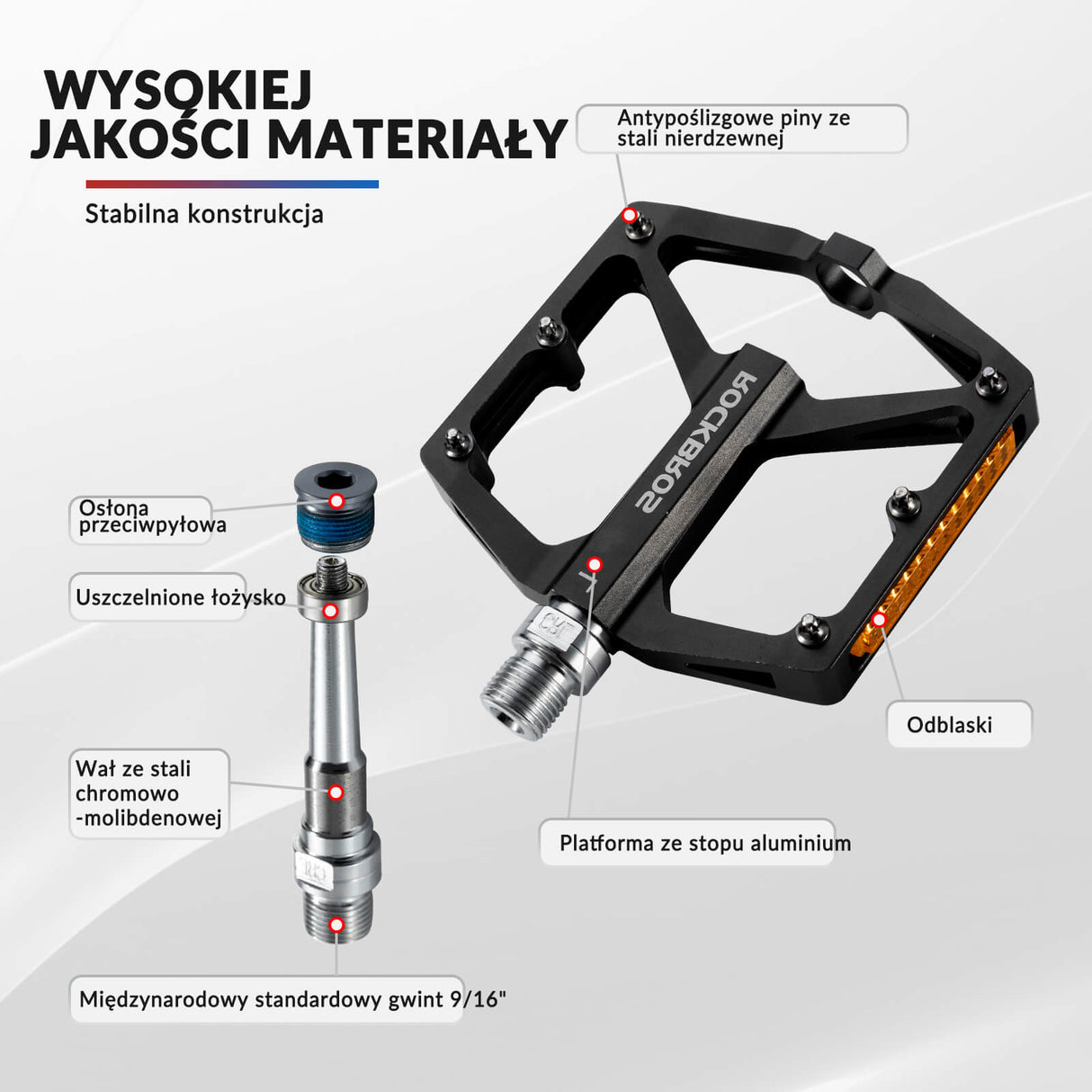 ROCKBROS Pedał Rowerowy ze Stopu Aluminium Antypoślizgowy -K371 Pedały rowerowe