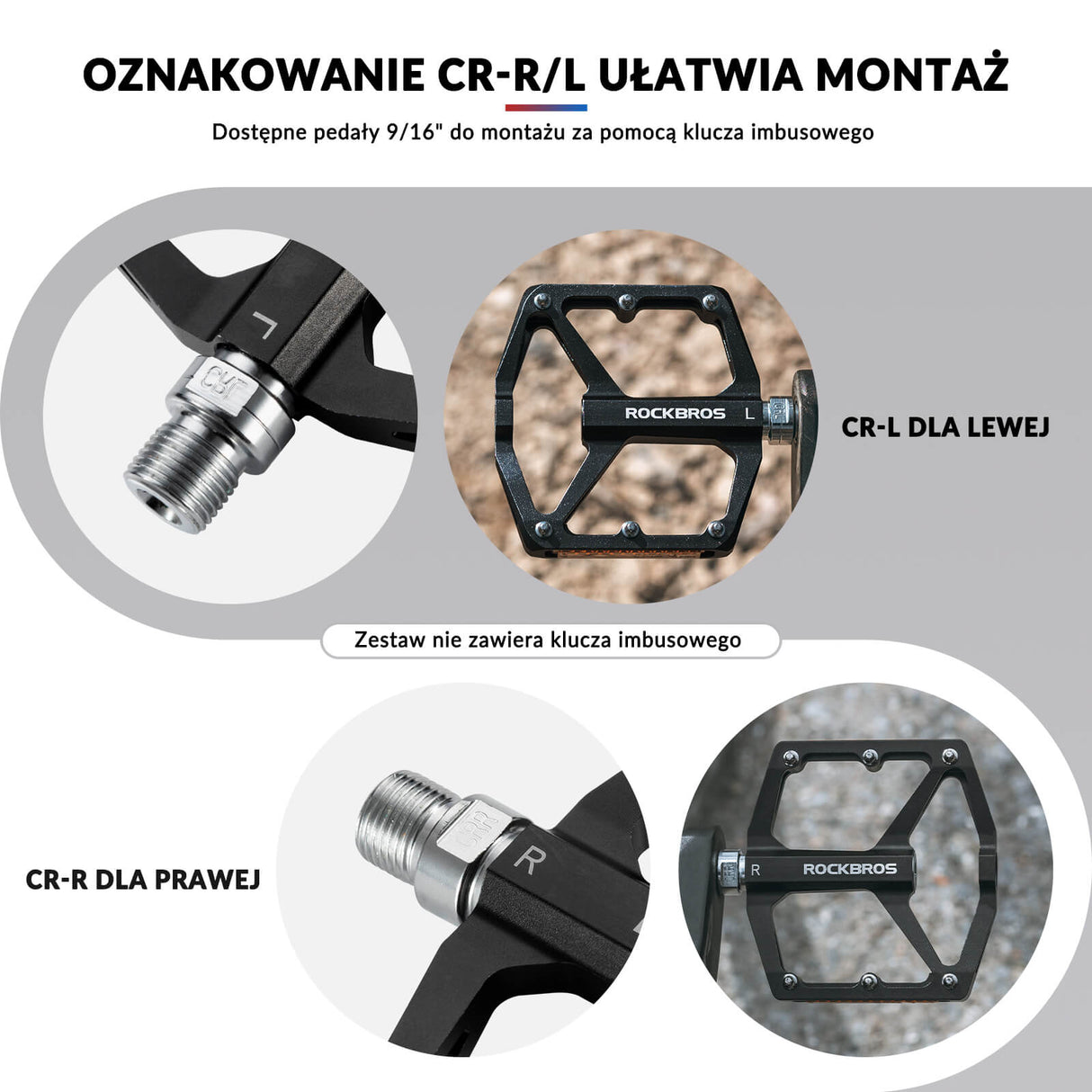 ROCKBROS Pedał Rowerowy ze Stopu Aluminium Antypoślizgowy -K371 Pedały rowerowe