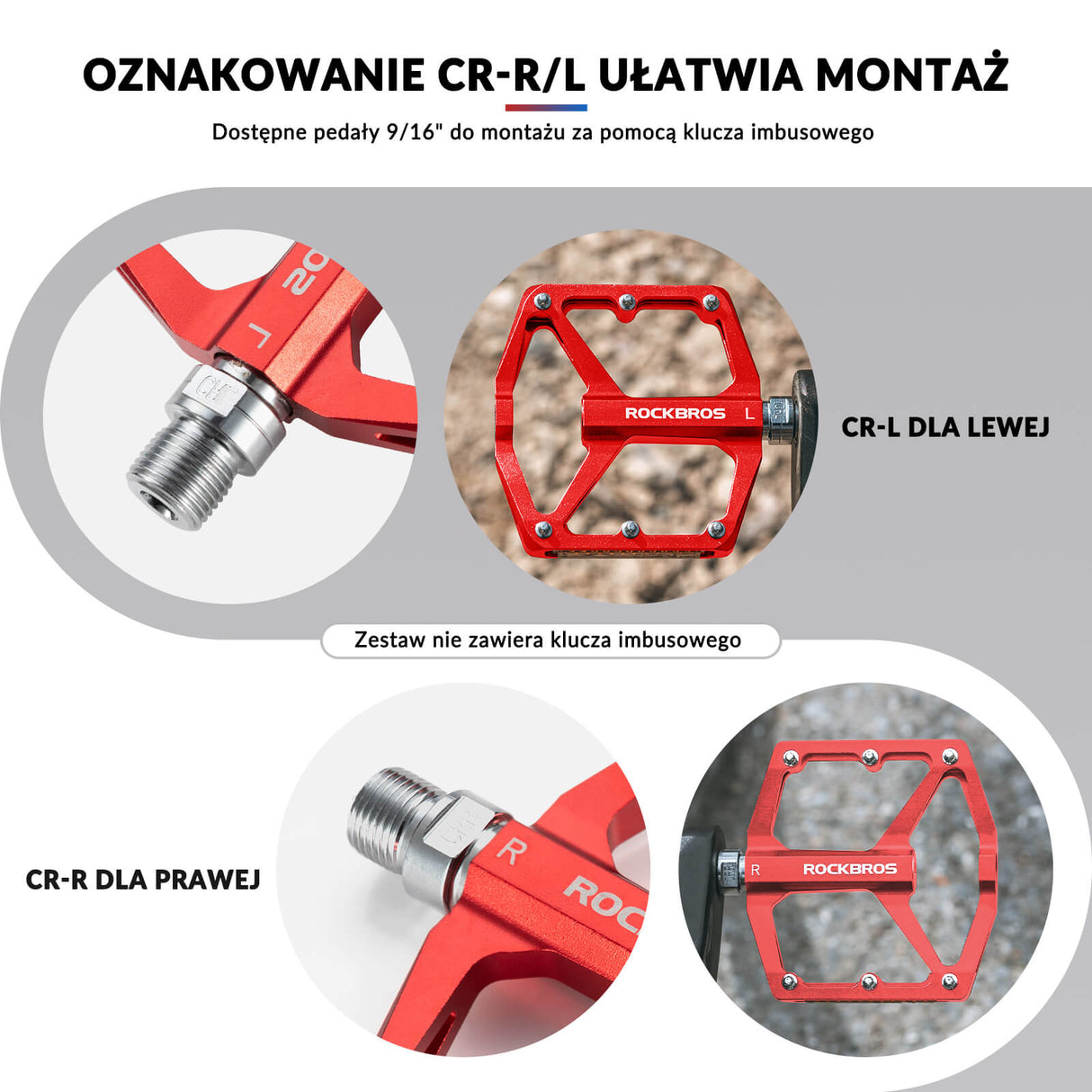 ROCKBROS Pedał Rowerowy ze Stopu Aluminium Antypoślizgowy -K371 Pedały rowerowe