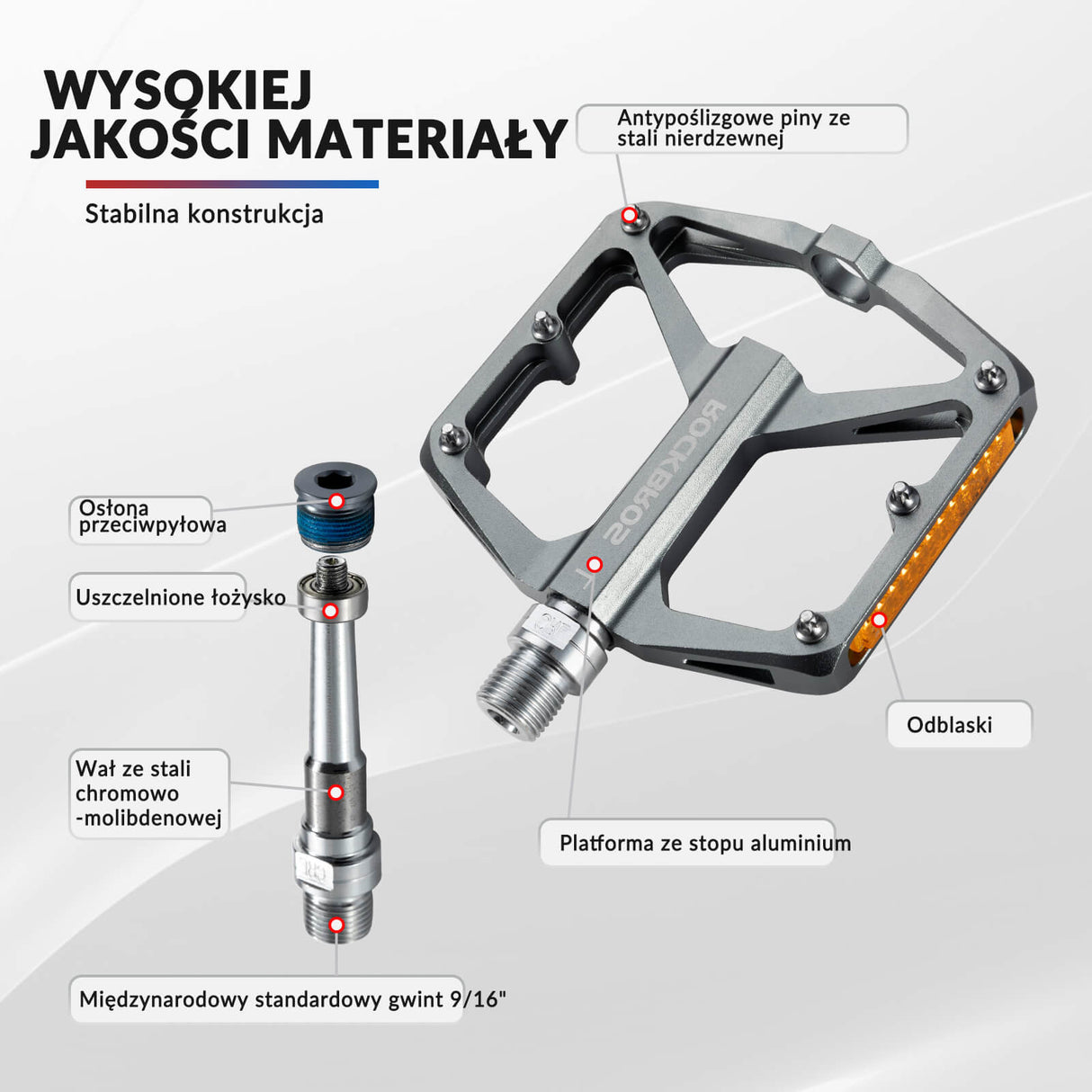 ROCKBROS Pedał Rowerowy ze Stopu Aluminium Antypoślizgowy -K371 Pedały rowerowe