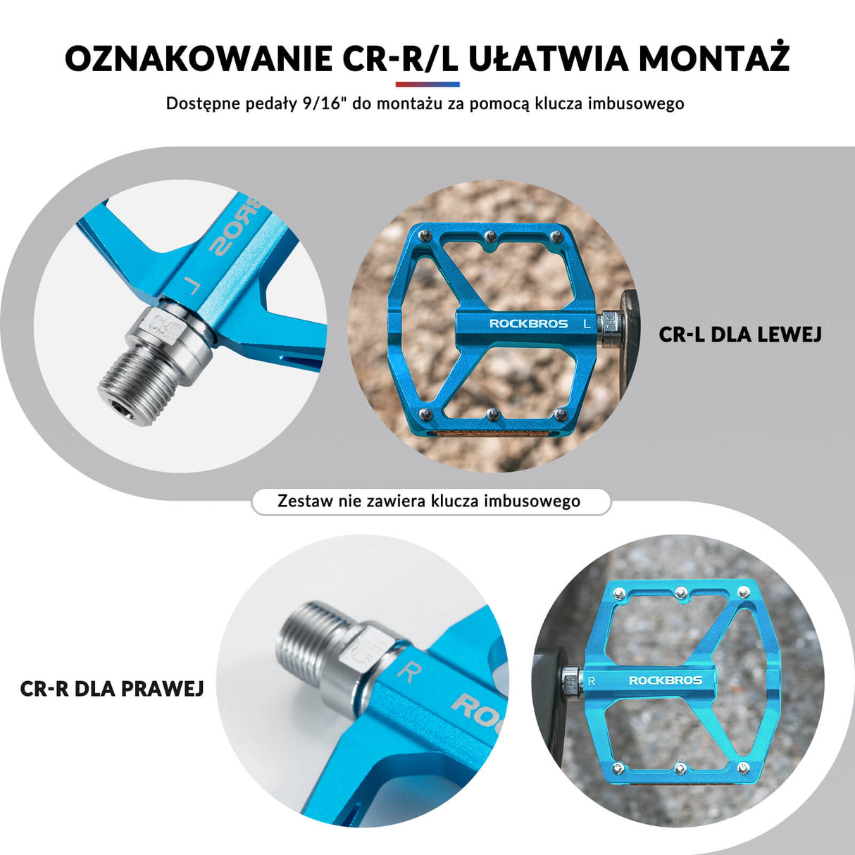 ROCKBROS Pedał Rowerowy ze Stopu Aluminium Antypoślizgowy -K371 Pedały rowerowe