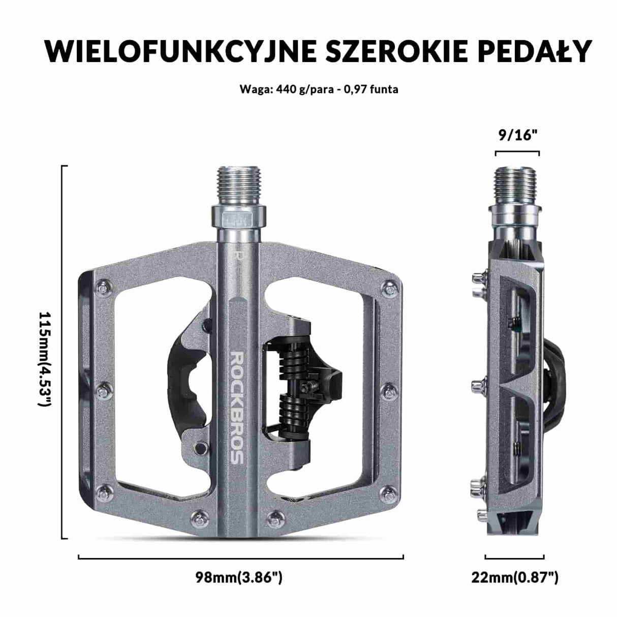 Pedały Rowerowe Aluminiowe Antypoślizgowe Pedały SPD/Pedały Platformowe 9/16"