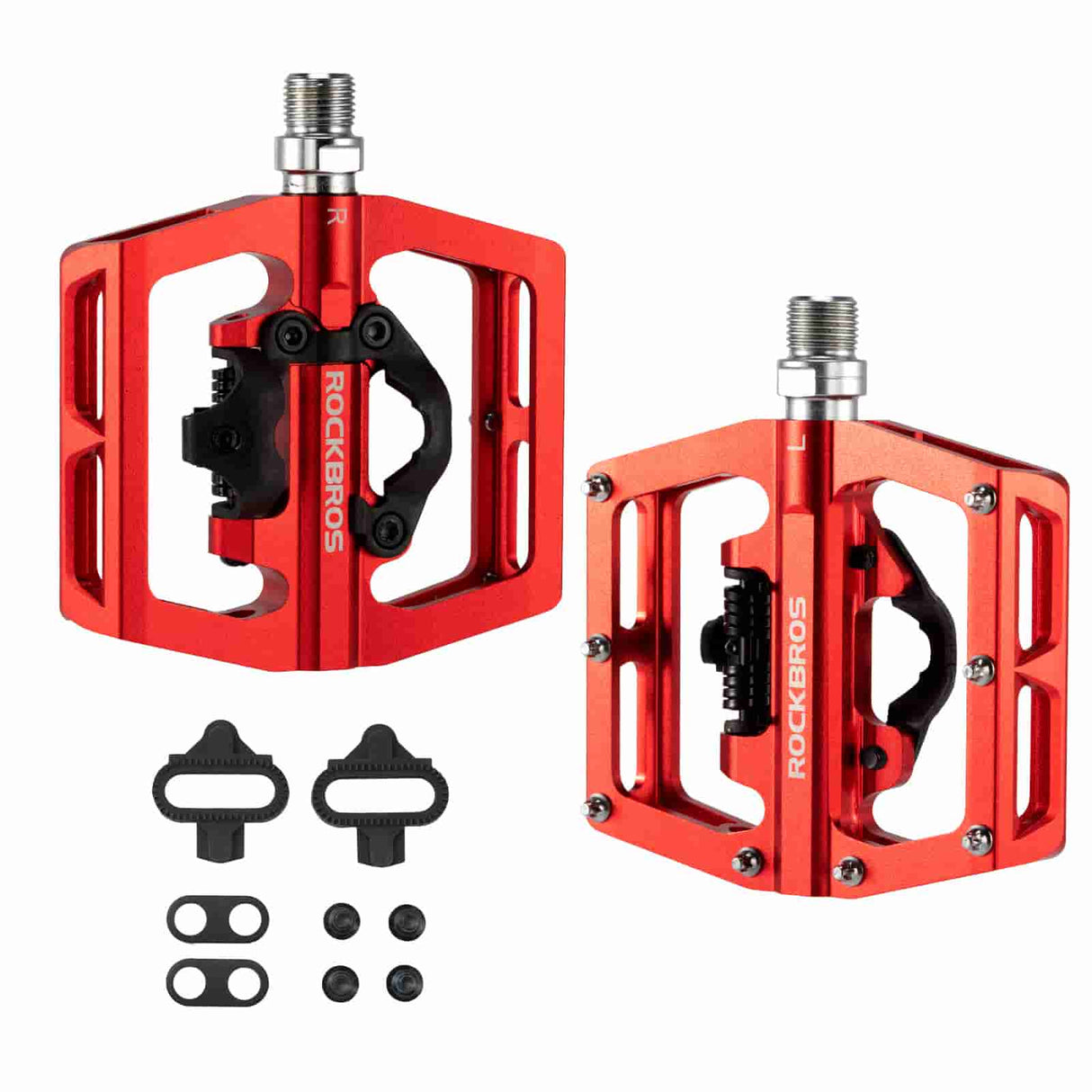 ROCKBROS Pedały Rowerowe Aluminiowe Antypoślizgowe Pedały SPD/Pedały Platformowe 9/16" Pedały roweroweCzerwony