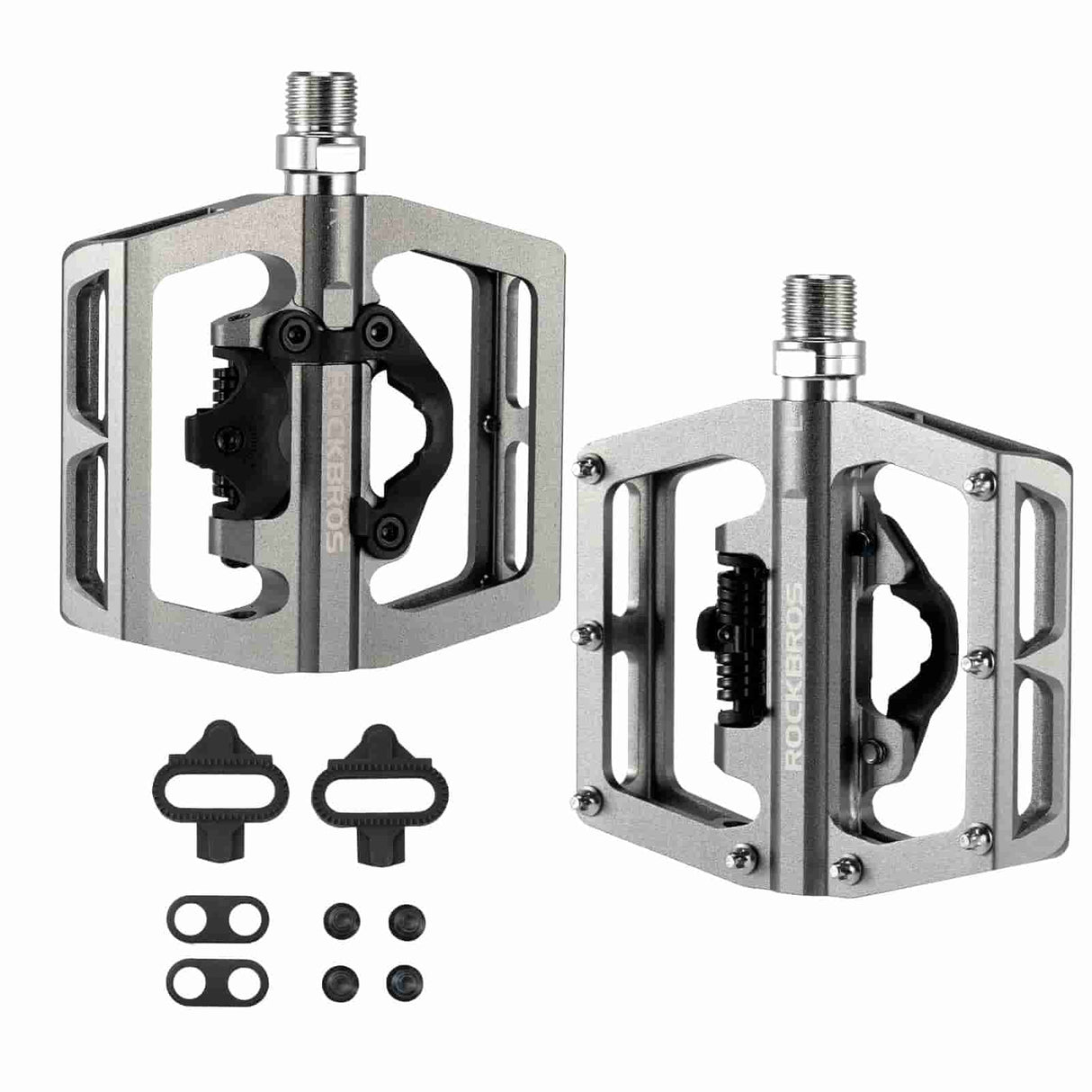 ROCKBROS Pedały Rowerowe Aluminiowe Antypoślizgowe Pedały SPD/Pedały Platformowe 9/16" Pedały roweroweSrebrny