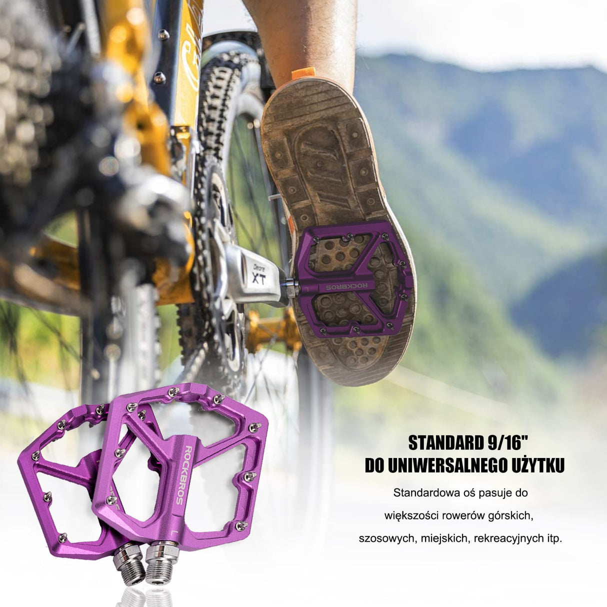 ROCKBROS Pedały Rowerowe Pedały z Aluminium 9/16 Cala Para Pedały rowerowe