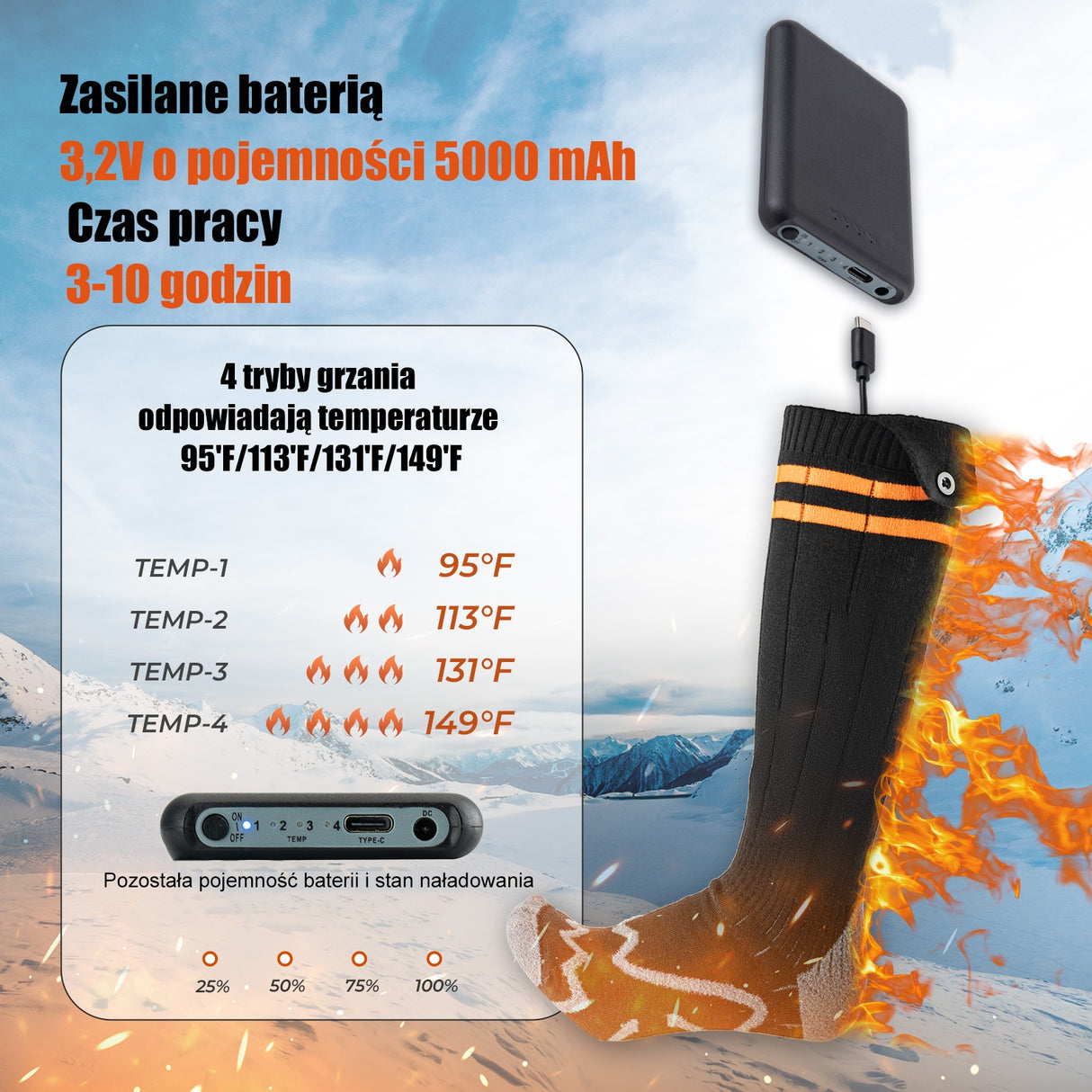 ROCKBROS Podgrzewane Skarpety Na Baterie -JRWZ-5805A Skarpetka