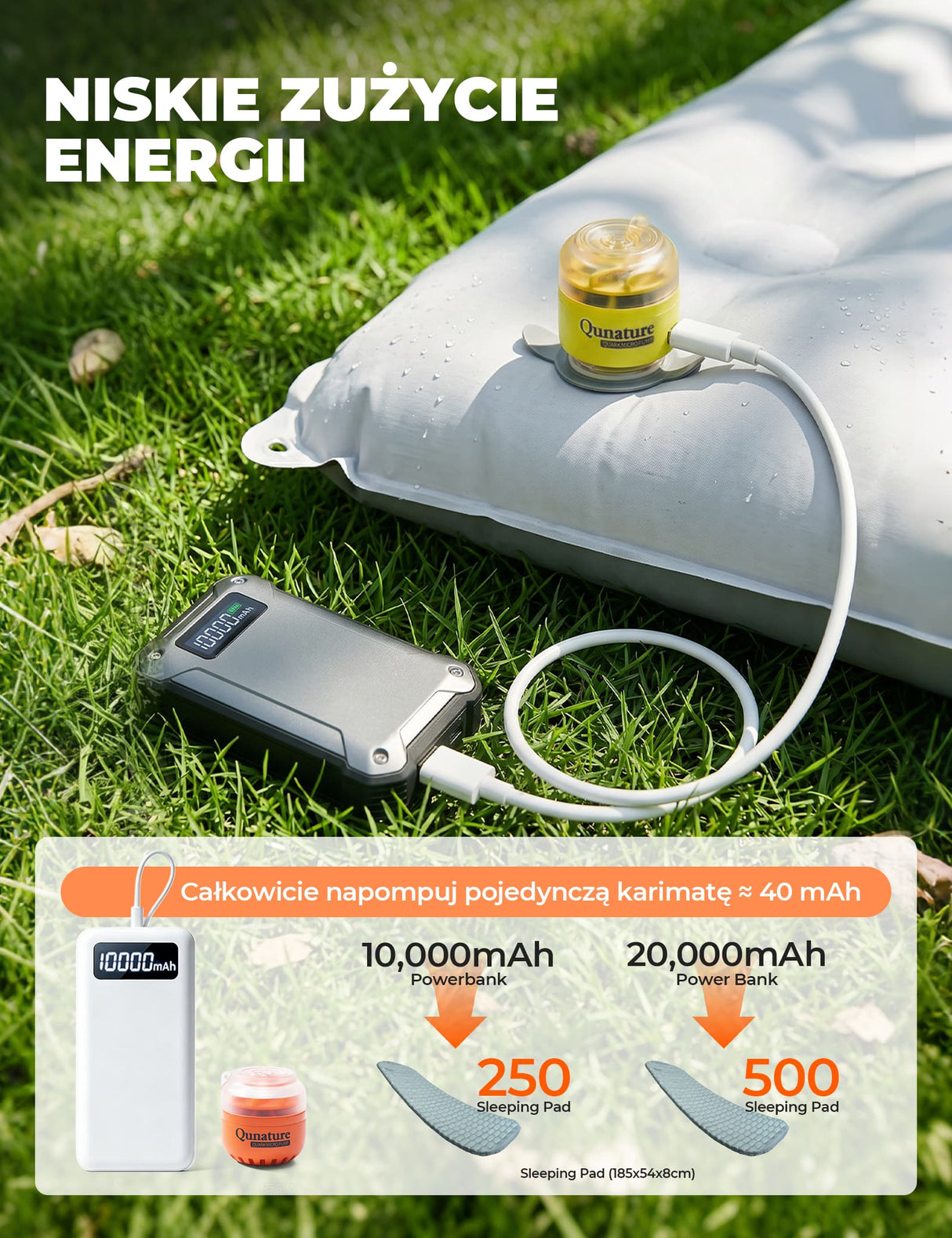 Qunature Qunature Mini Pompka Elektryczna Turystyczna 5kPa Biwak