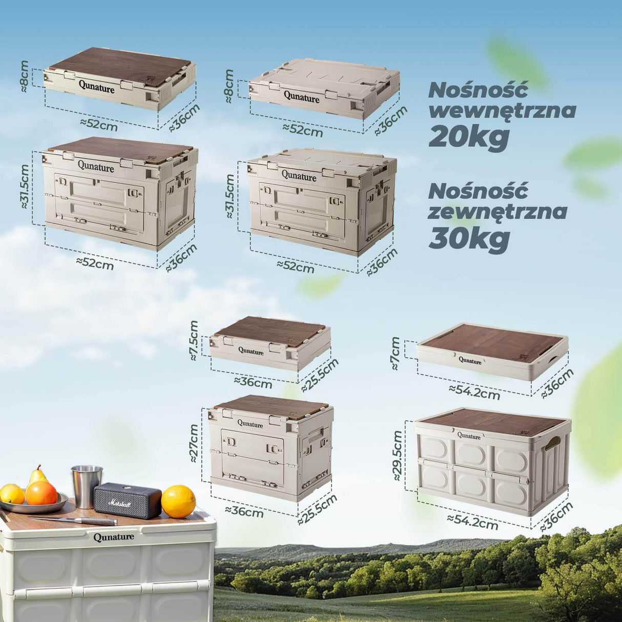 Qunature Qunature Skrzynia Kempingowa Ze Składaną Pokrywą Skrzynia kempingowa