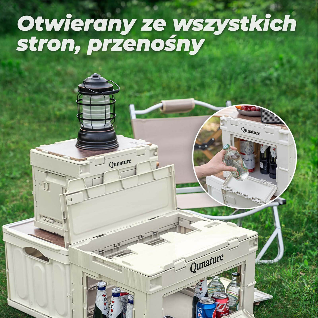 Qunature Skrzynia Kempingowa Ze Składaną Pokrywą
