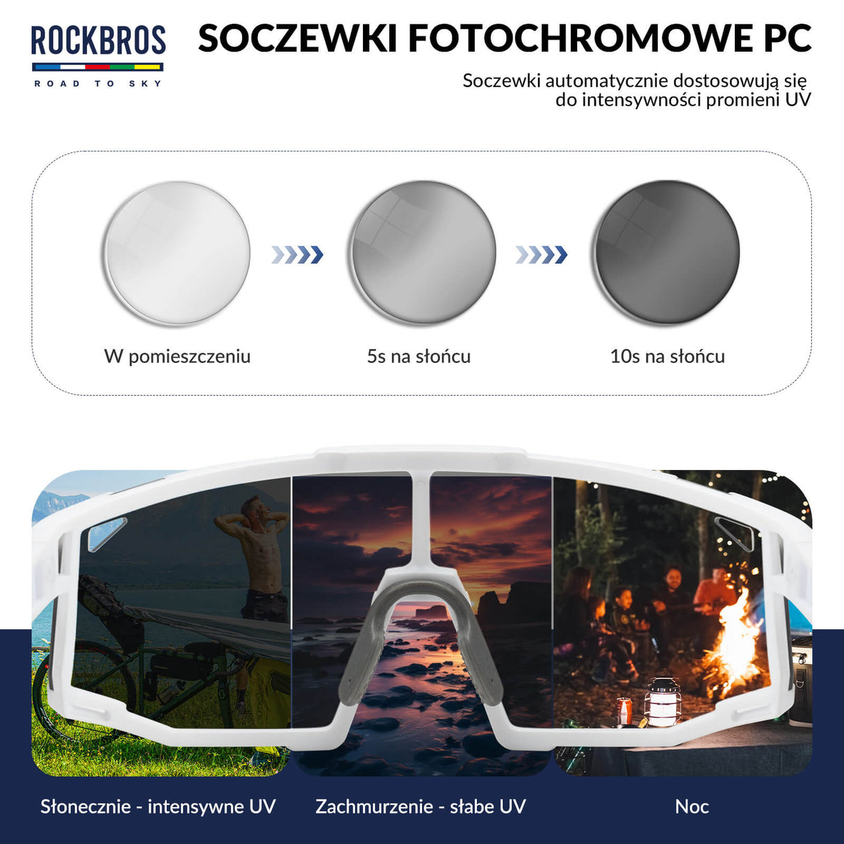 ROCKBROS ROAD TO SKY Okulary Rowerowe Fotochromowe Okulary Sportowe UV400 | ROCKBROS Okulary i gogle