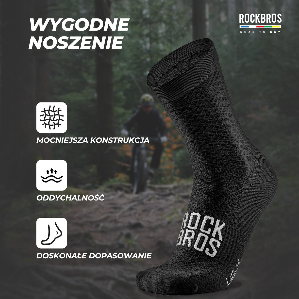 ROCKBROS ROAD TO SKY Skarpetki Rowerowe Amortyzujące O Średniej Długości Skarpetka