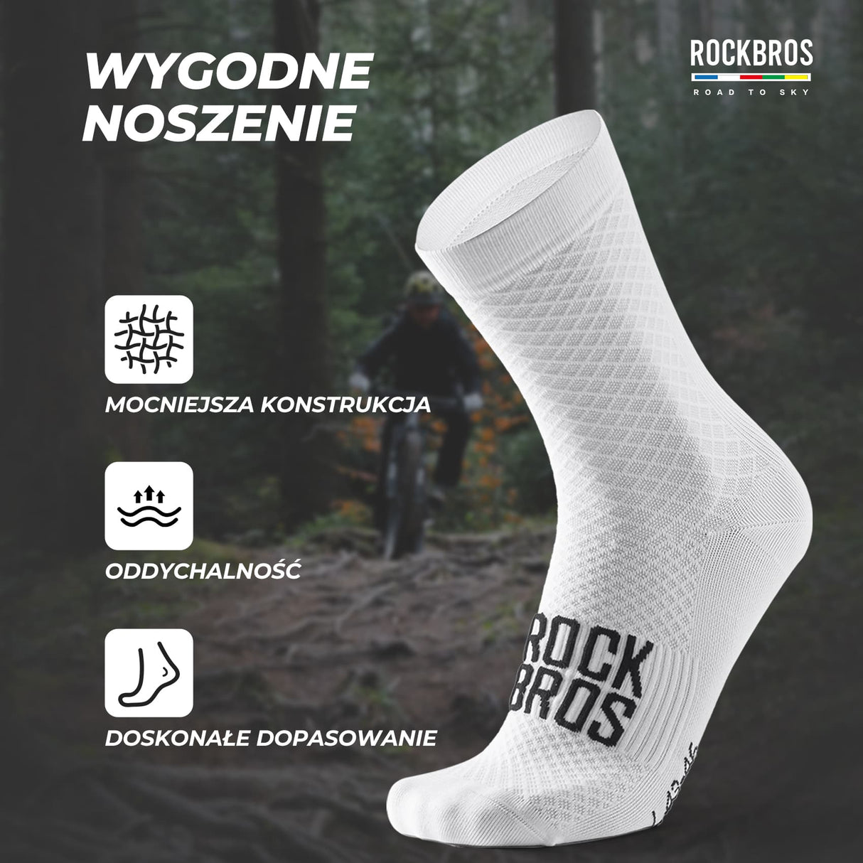 ROCKBROS ROAD TO SKY Skarpetki Rowerowe Amortyzujące O Średniej Długości Skarpetka