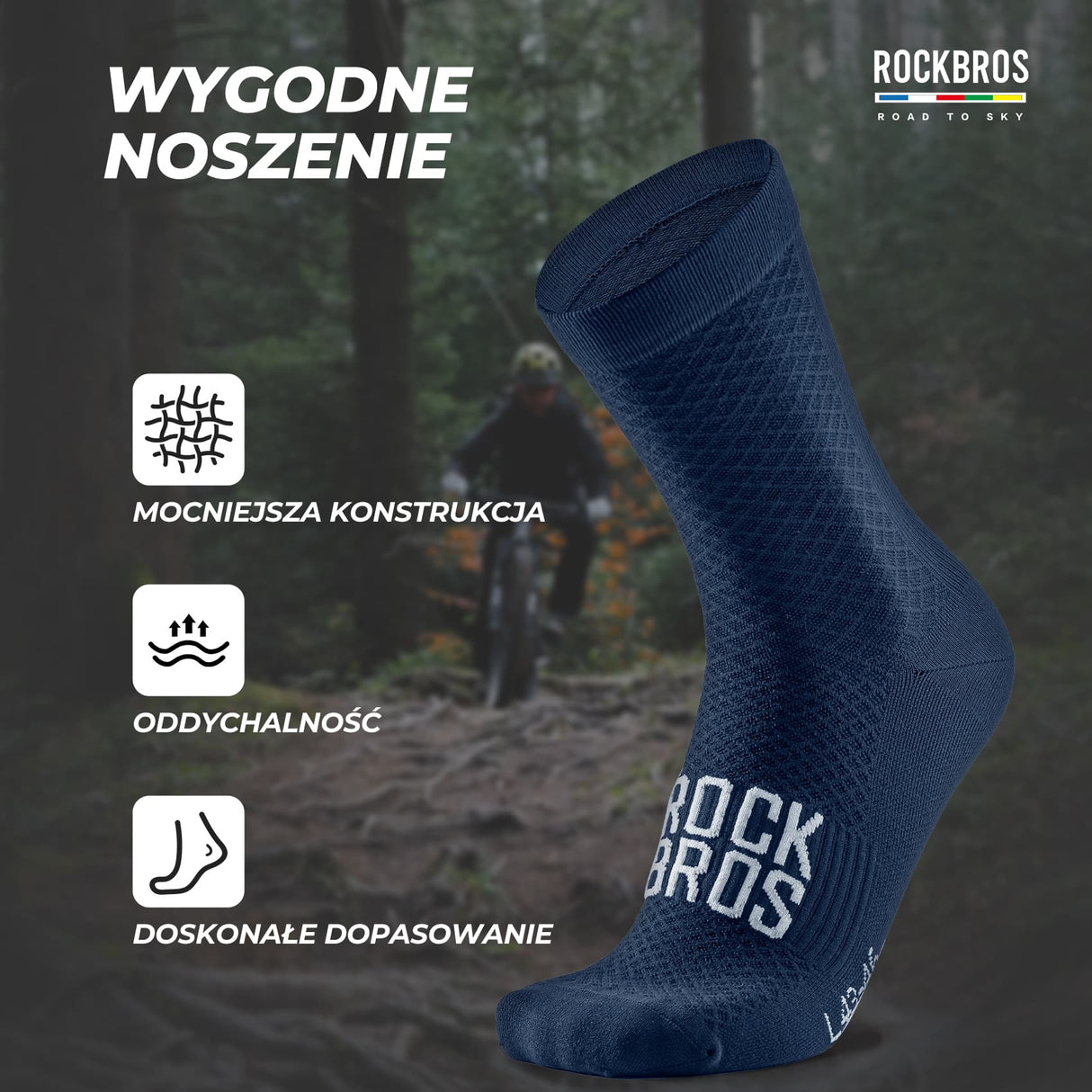 ROCKBROS ROAD TO SKY Skarpetki Rowerowe Amortyzujące O Średniej Długości Skarpetka