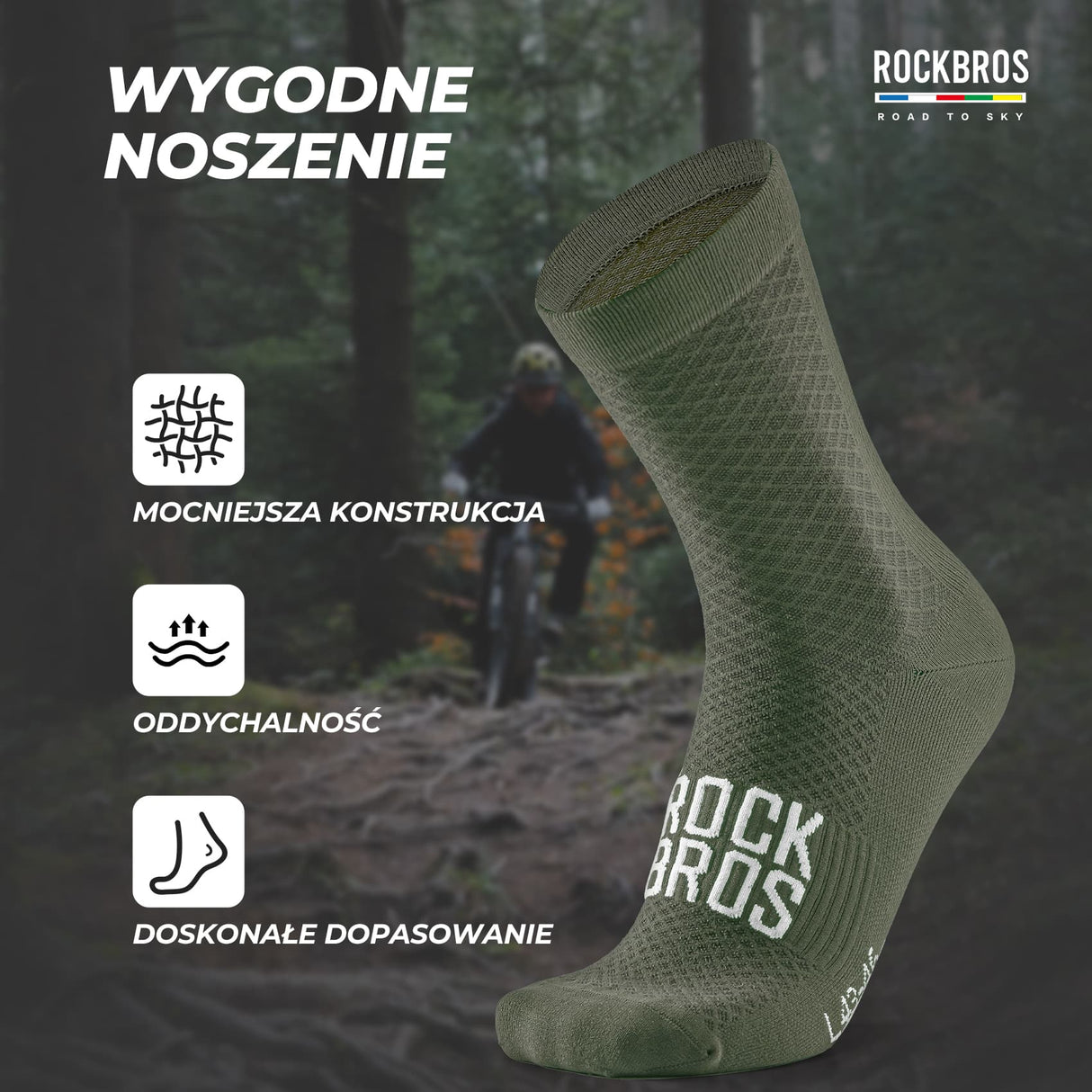 ROAD TO SKY Skarpetki Rowerowe Amortyzujące O Średniej Długości