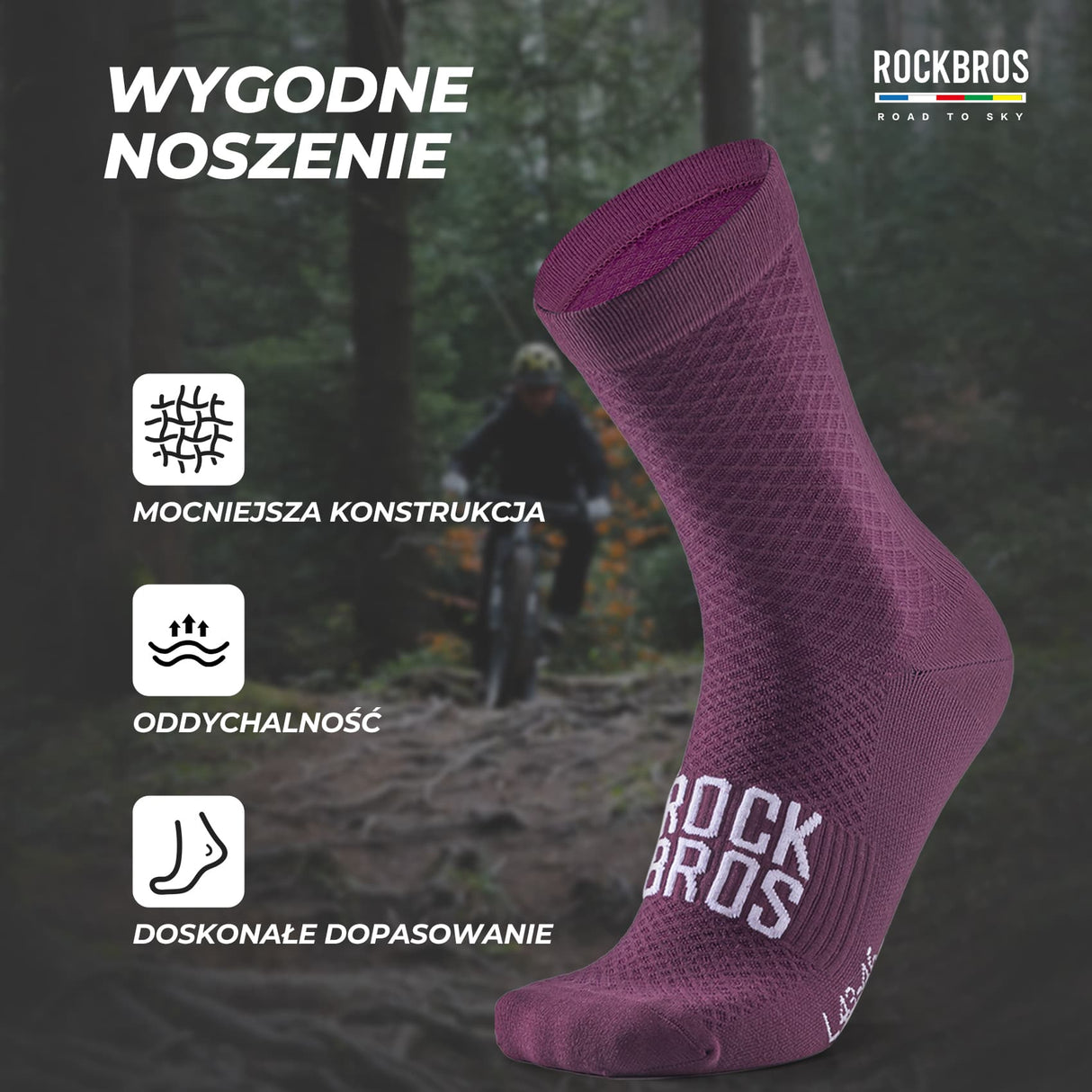 ROCKBROS ROAD TO SKY Skarpetki Rowerowe Amortyzujące O Średniej Długości Skarpetka