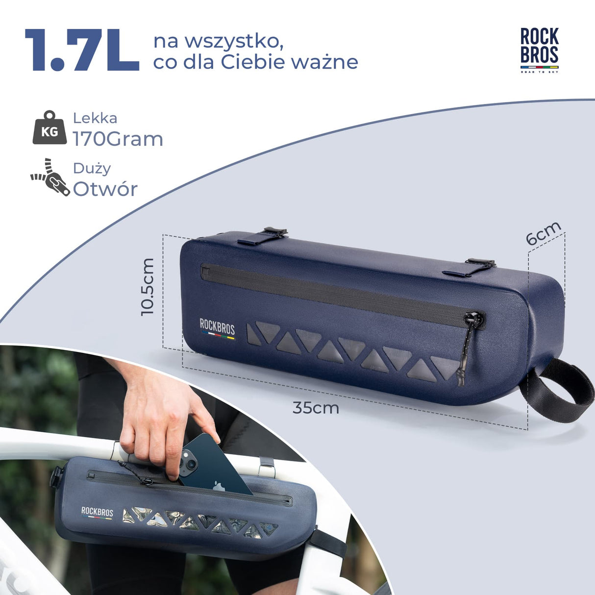 ROCKBROS ROAD TO SKY Torba na ramę 100% Wodoodporna 1,7L-AS-140 Torby na ramę
