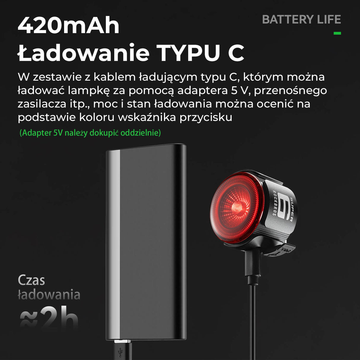 ROCKBROS ROAD TO SKY Inteligentne Tylne Światło Rowerowe Wodoodporność -RL1F Światła rowerowe