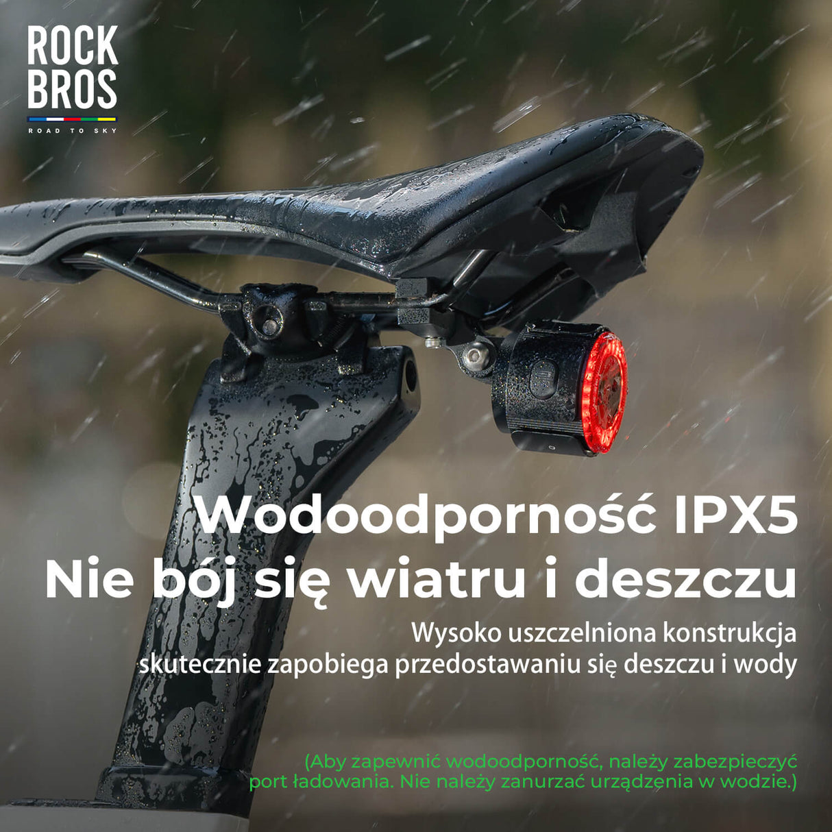 ROCKBROS ROAD TO SKY Inteligentne Tylne Światło Rowerowe Wodoodporność -RL1F Światła rowerowe