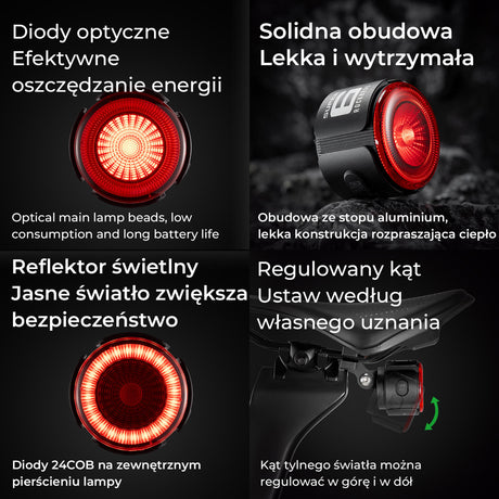 ROCKBROS ROAD TO SKY Inteligentne Tylne Światło Rowerowe Wodoodporność -RL1F Światła rowerowe
