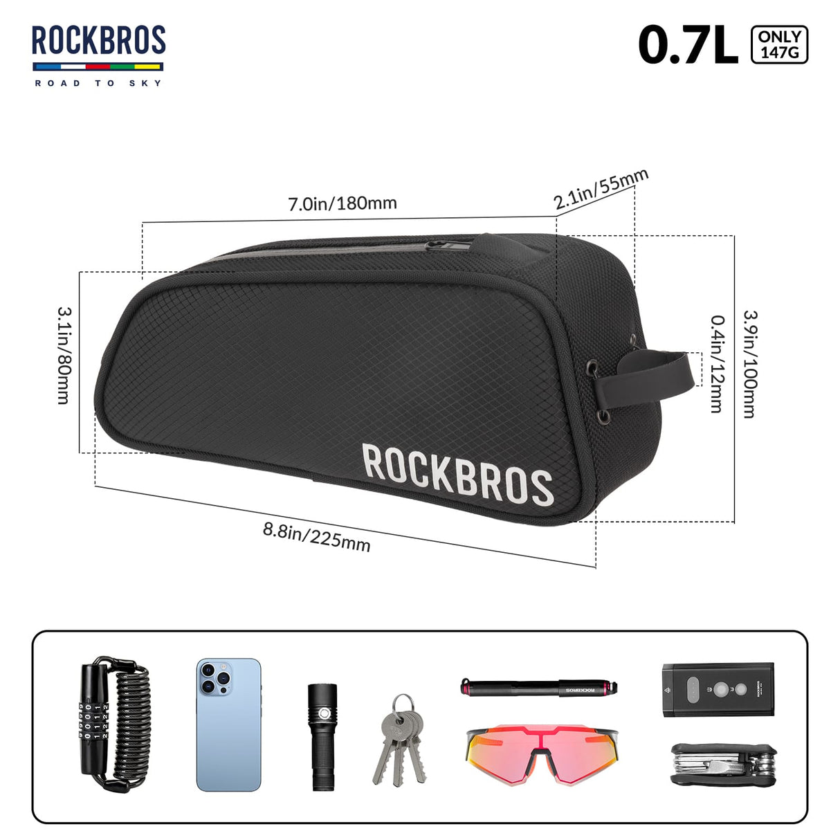 ROCKBROS ROAD TO SKY Torba Rowerowa na Ramę Wodoodporna 0,7L Torby na ramę