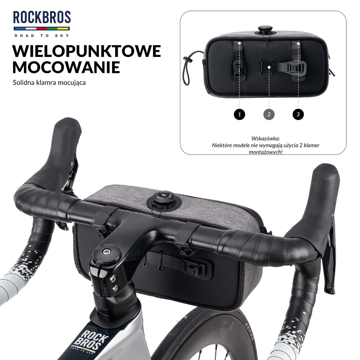 ROAD TO SKY Torby na Kierownicę Rowerową Wodoodporna Odblaskowa 1.9L- Szary