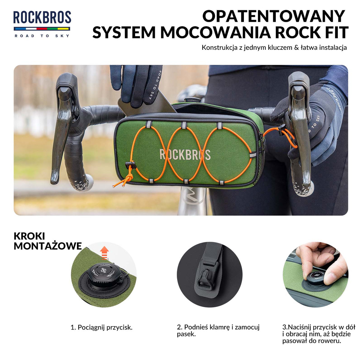 ROAD TO SKY Torby na Kierownicę Rowerową Wodoodporna Odblaskowa 1.9L- Zielony