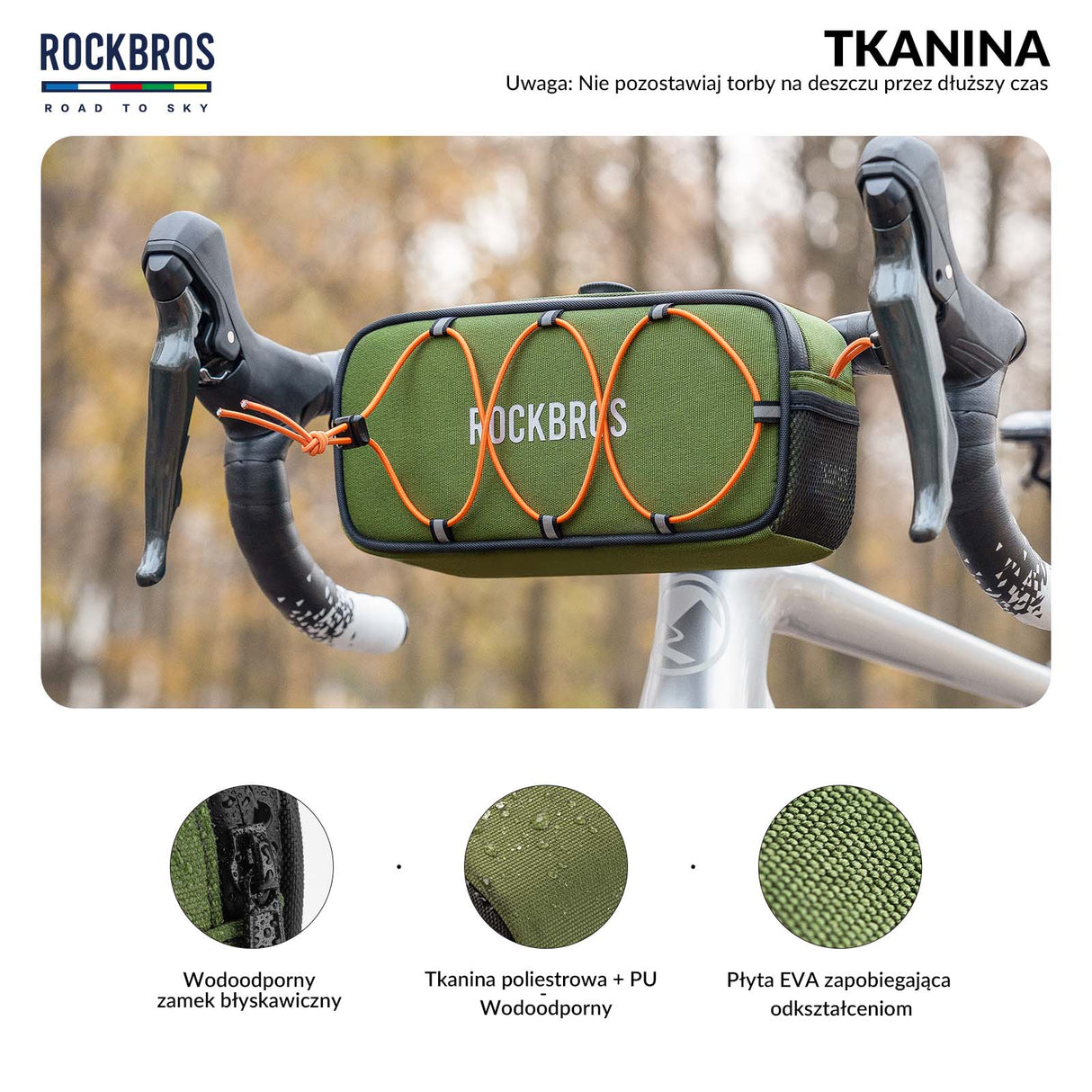 ROAD TO SKY Torby na Kierownicę Rowerową Wodoodporna Odblaskowa 1.9L- Zielony