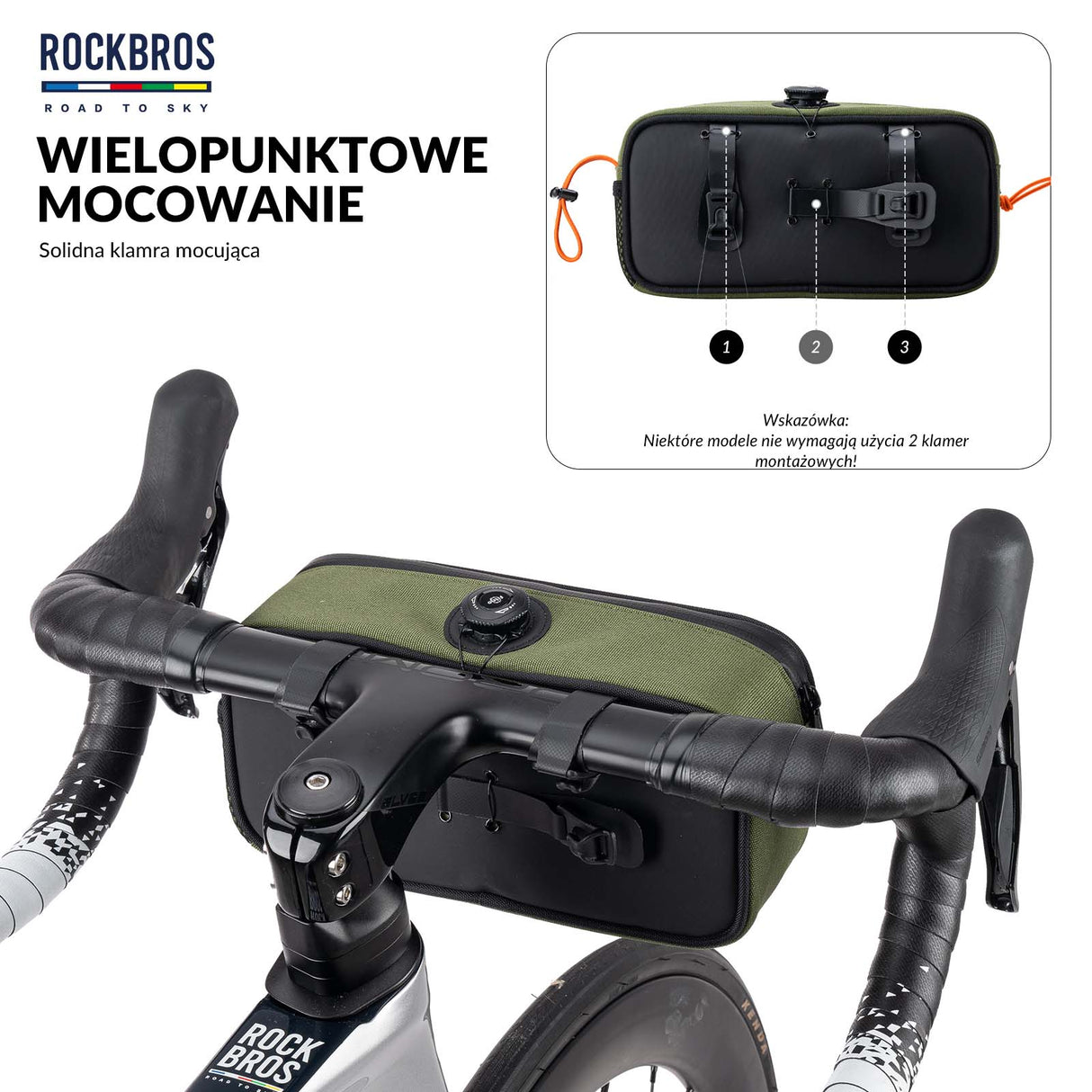 ROAD TO SKY Torby na Kierownicę Rowerową Wodoodporna Odblaskowa 1.9L- Zielony