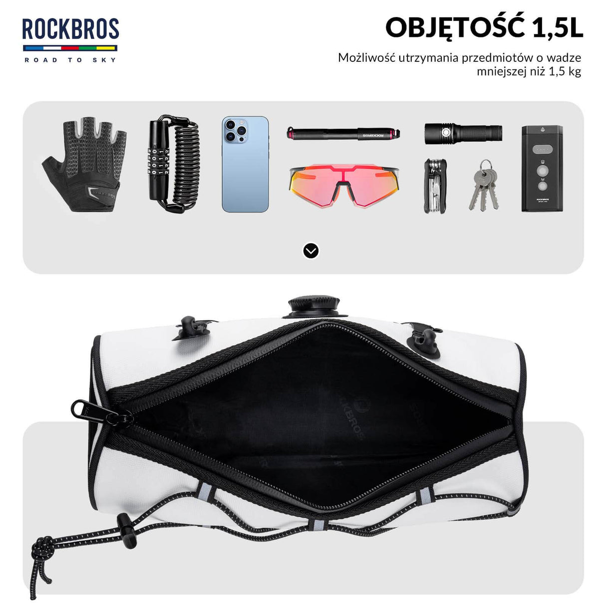 ROCKBROS ROAD TO SKY Torby na Kierownicę Rowerową Wodoodporna 1,5L Torby na kierownicę