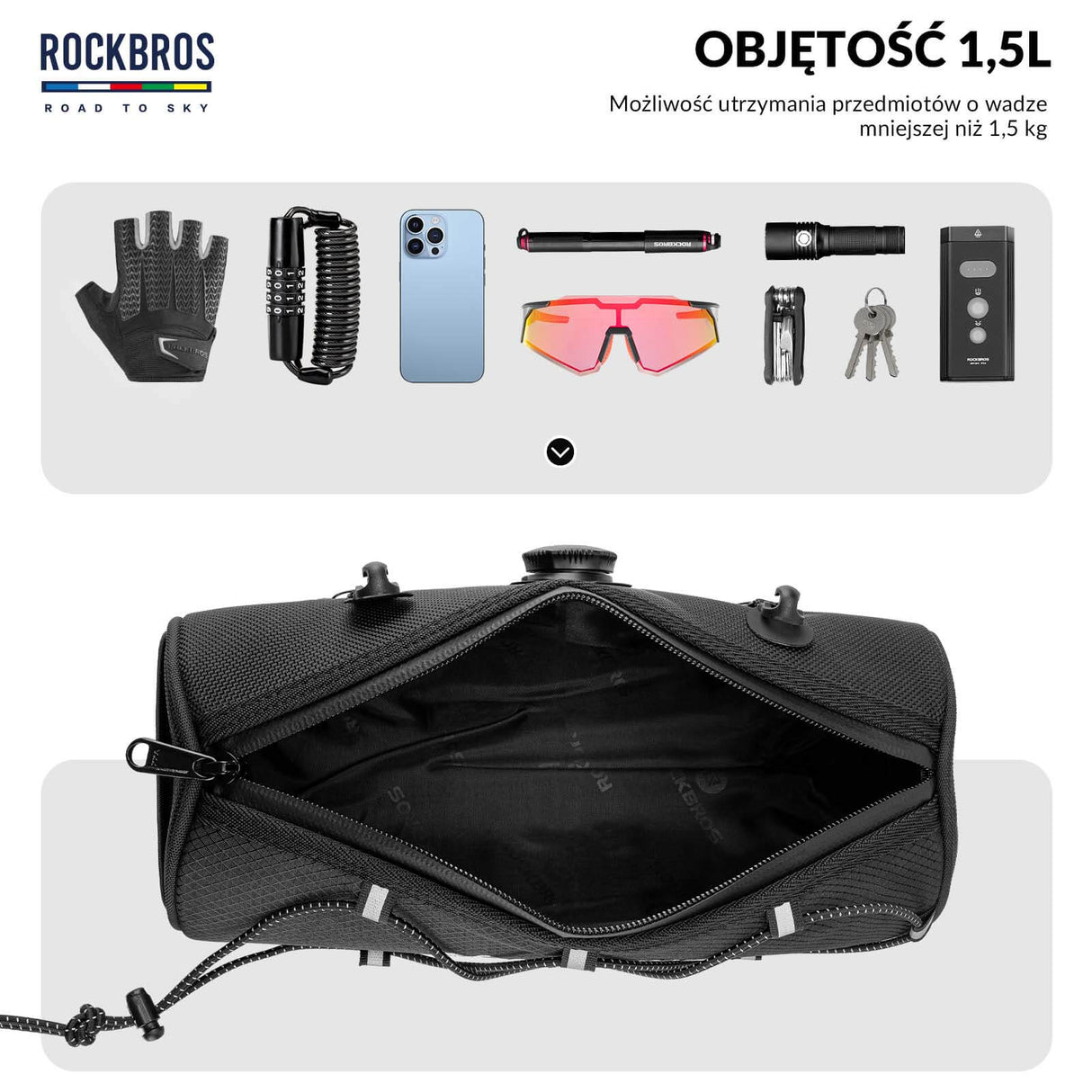 ROCKBROS ROAD TO SKY Torby na Kierownicę Rowerową Wodoodporna 1,5L Torby na kierownicę