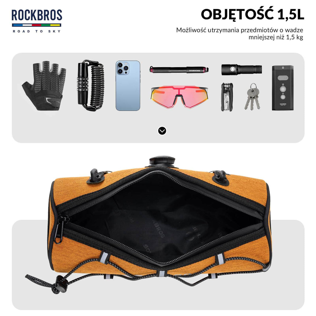 ROCKBROS ROAD TO SKY Torby na Kierownicę Rowerową Wodoodporna 1,5L Torby na kierownicę