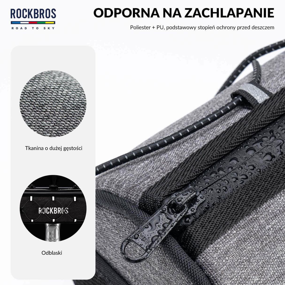 ROAD TO SKY Torby na Kierownicę Rowerową Wodoodporna Odblaskowa Stabilna 1,5L-Szary