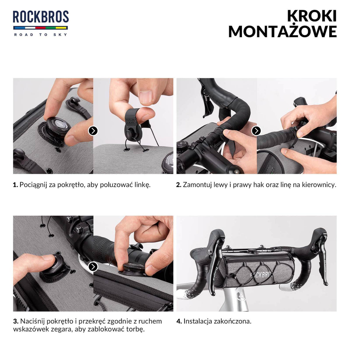ROAD TO SKY Torby na Kierownicę Rowerową Wodoodporna Odblaskowa Stabilna 1,5L-Szary
