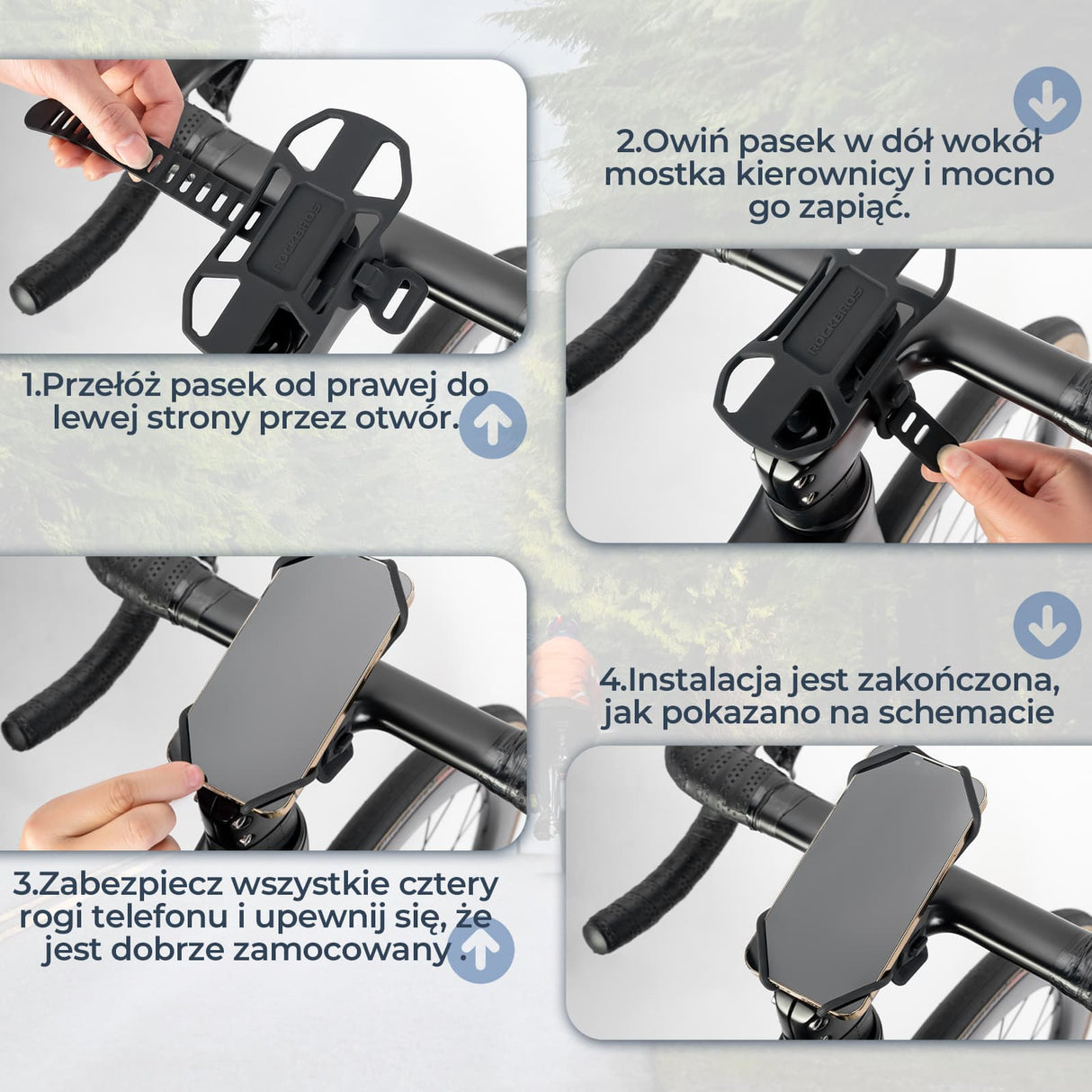 ROCKBROS Uchwyt Na Telefon Rowerowy Silikonowy Z Szybkim Zwalnianiem Uchwyty na telefon