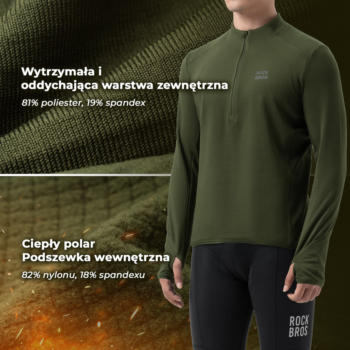 ROCKBROS Ciepła Bluza Kurtki z Polarem Ciemnozielony-YPW080 Kurtki
