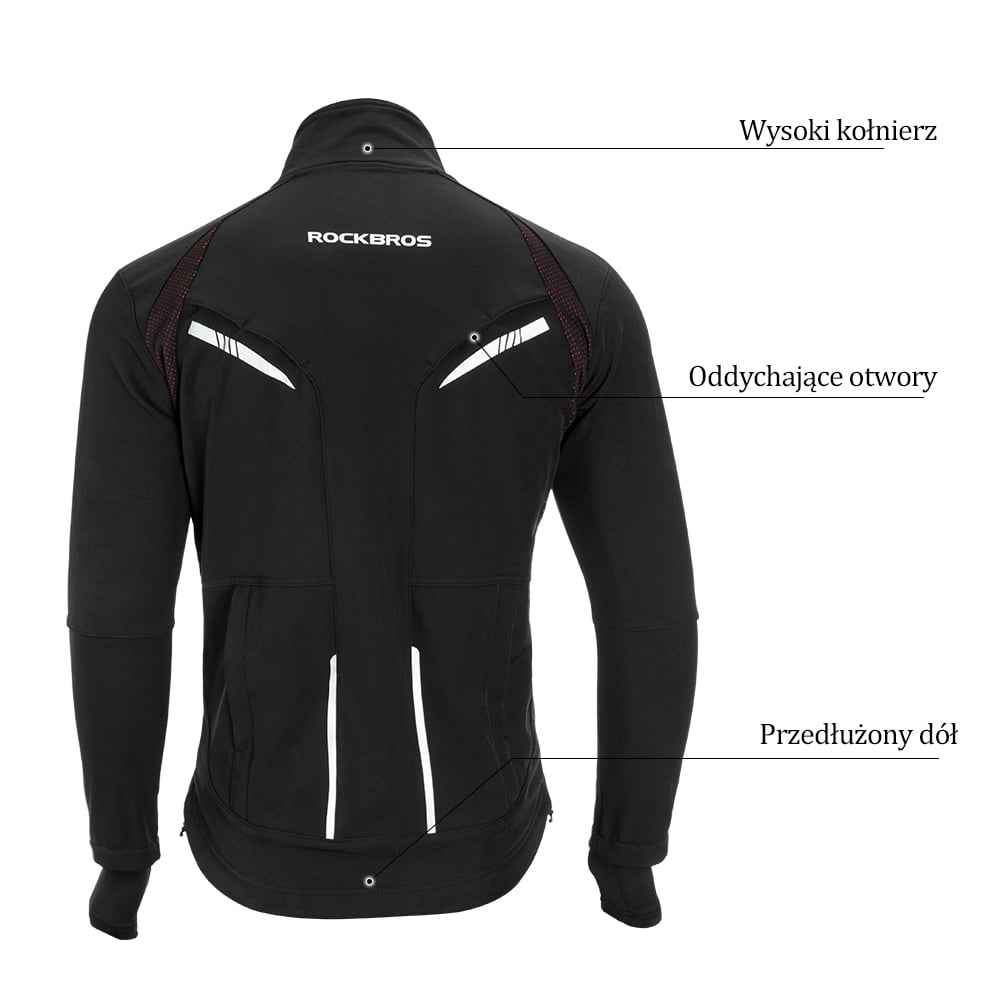 ROCKBROS Kurtka Rowerowa Oddychająca, Wodoodporna, z Odblaskowymi Paskami Kurtki
