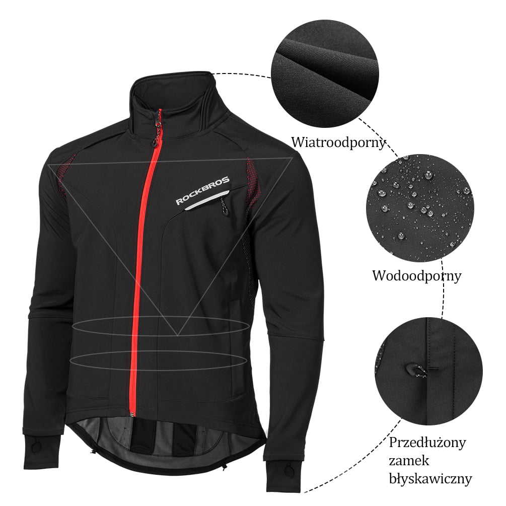 ROCKBROS Kurtka Rowerowa Oddychająca, Wodoodporna, z Odblaskowymi Paskami Kurtki