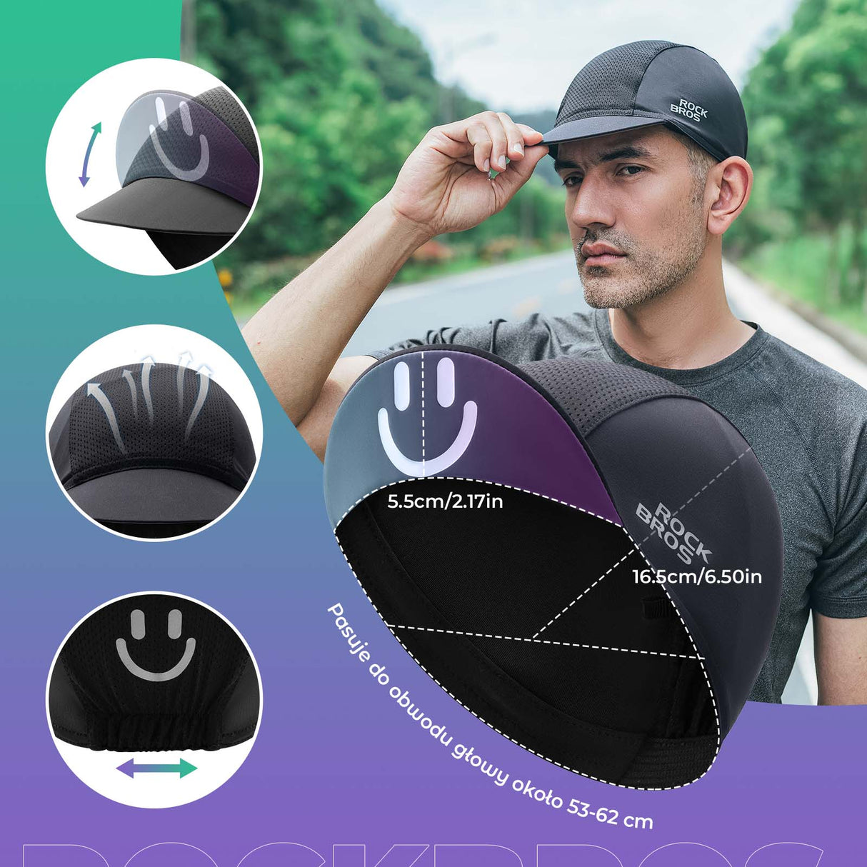 ROCKBROS ROCKBROS Czapka Rowerowa Kapelusz Przeciwpotna Daszkiem pod Kask UPF50+ Unisex Czapki