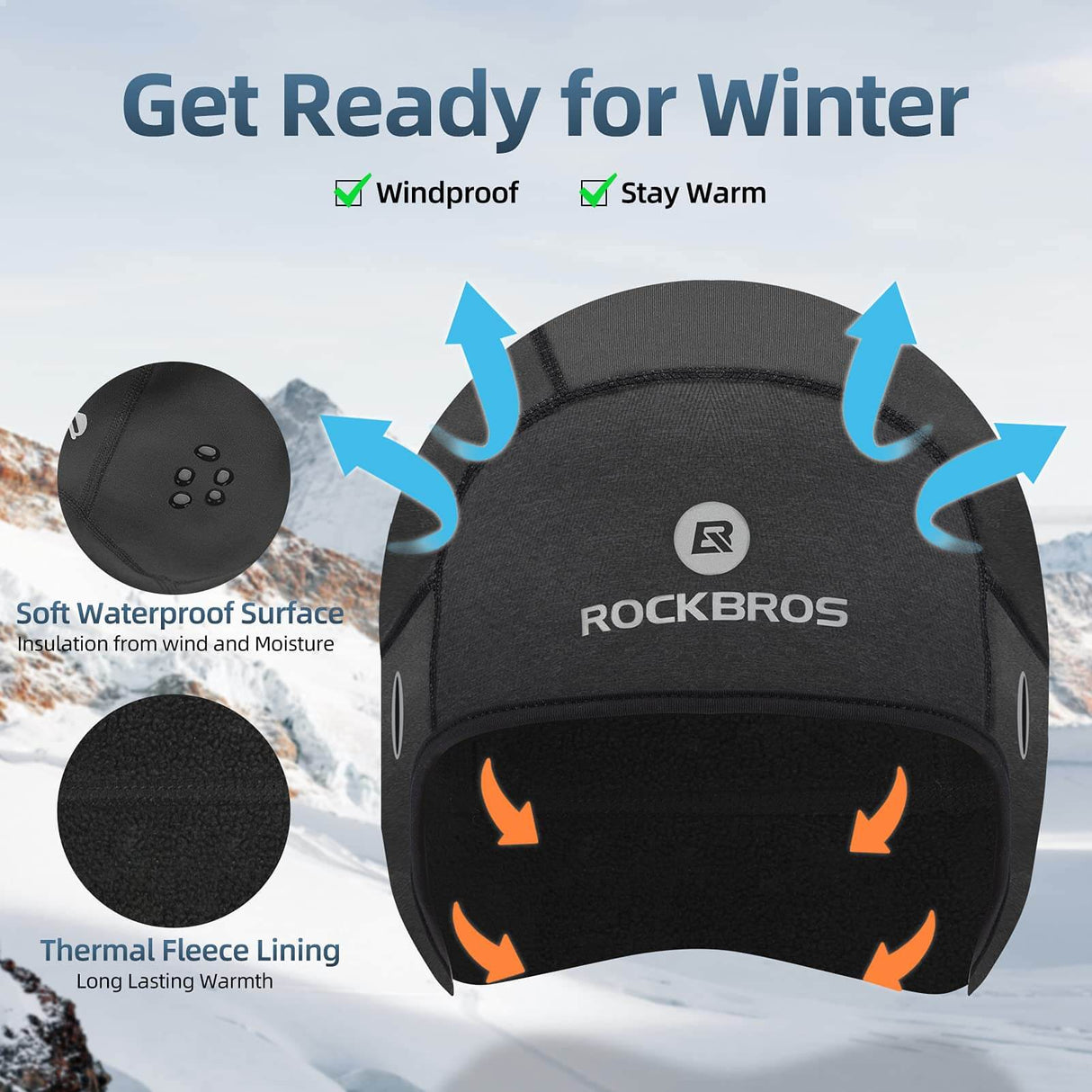 ROCKBROS ROCKBROS Czapka Zimowa Wiatroszczelna z Otworami na Okulary Unisex Czarna/Szara Czapki