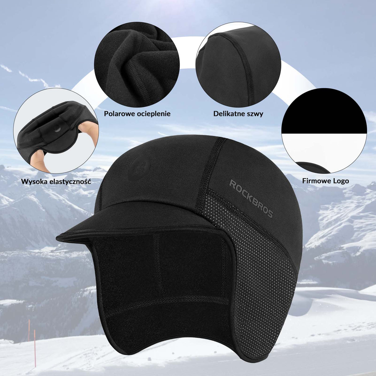 ROCKBROS ROCKBROS Czapka Zimowa pod Kask Ciepła Rowerowa Narciarska Uniwersalna Czapki