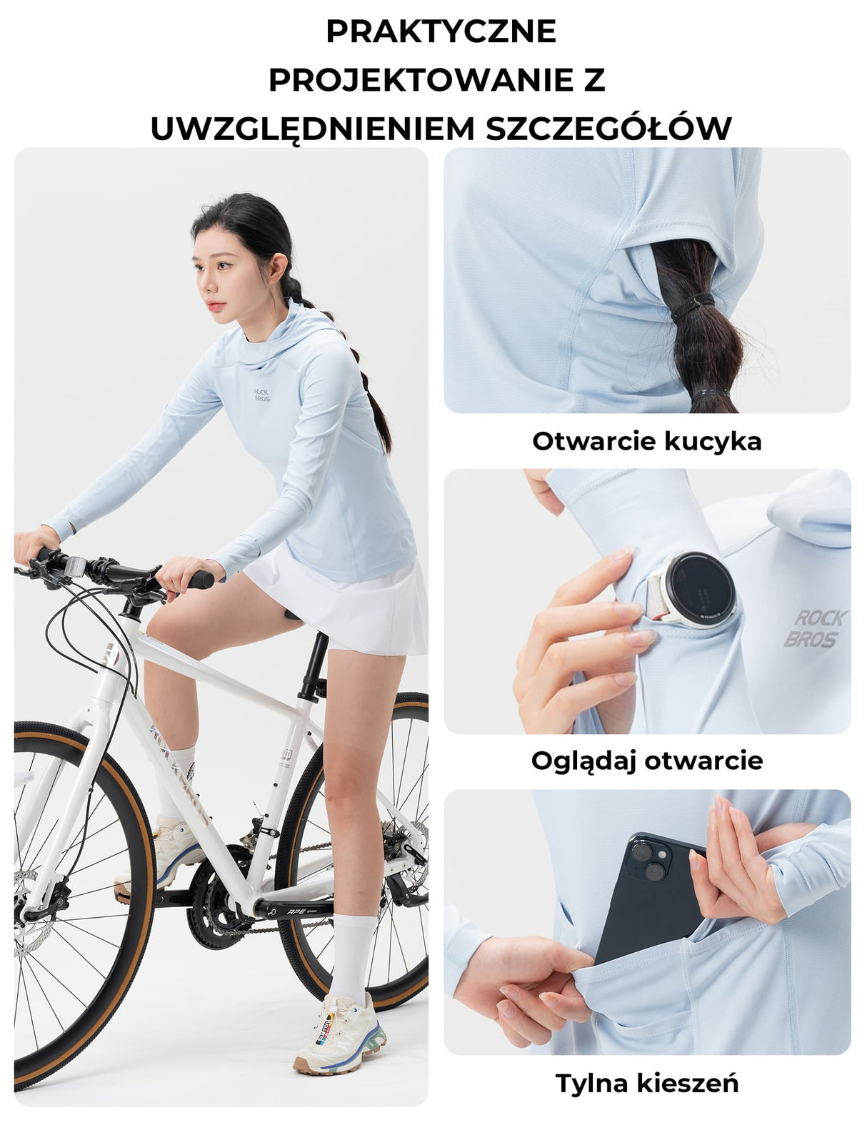 ROCKBROS Damska Bluza Rowerowa Z Kapturem UPF 50+ -YPW078-1 Koszulki