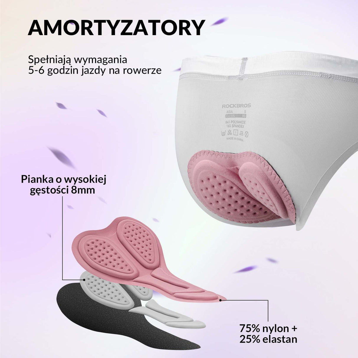 ROCKBROS ROCKBROS Damskie Spodenki Rowerowe Wyściełane Bielizna 4D S-XXL Majtki rowerowe