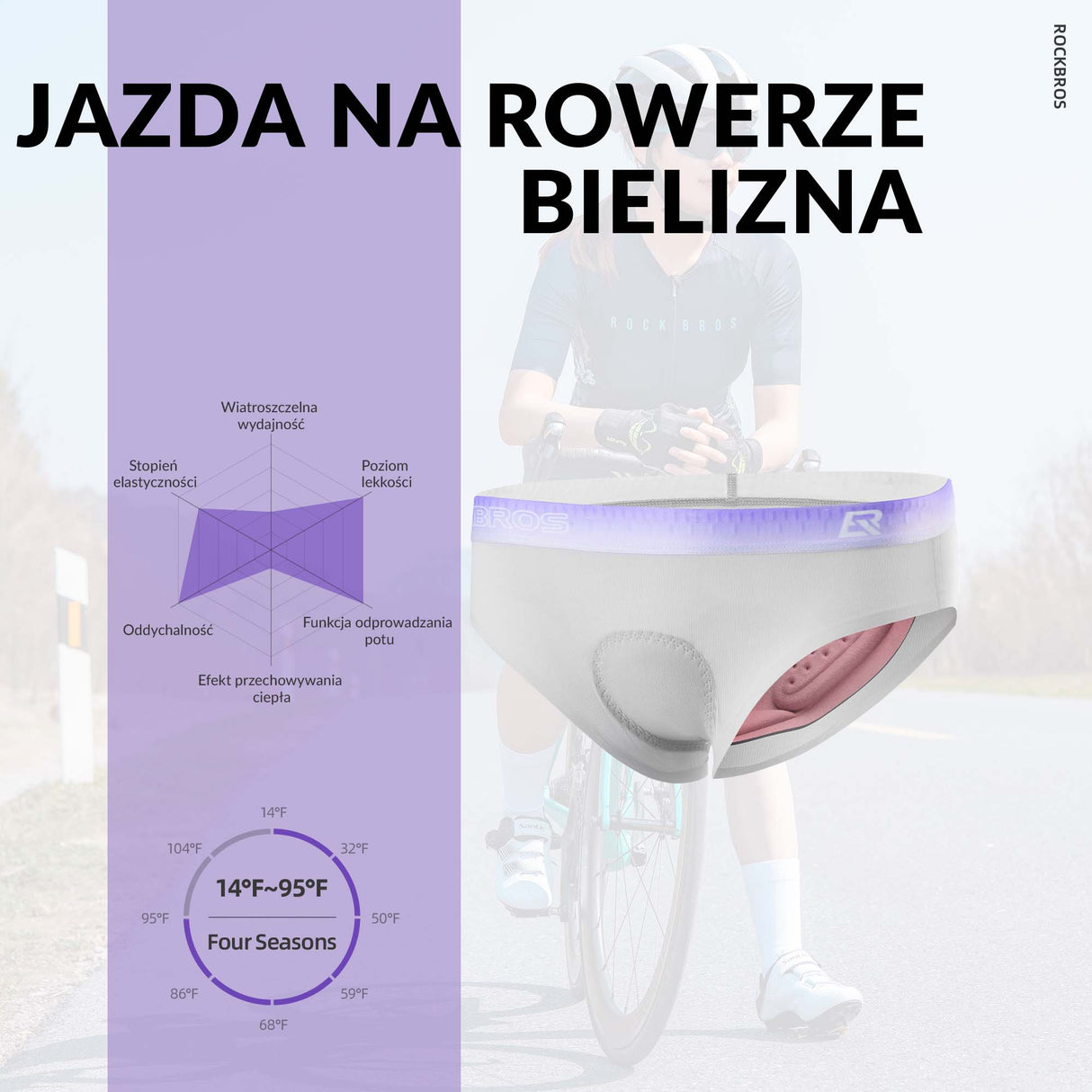 ROCKBROS ROCKBROS Damskie Spodenki Rowerowe Wyściełane Bielizna 4D S-XXL Majtki rowerowe